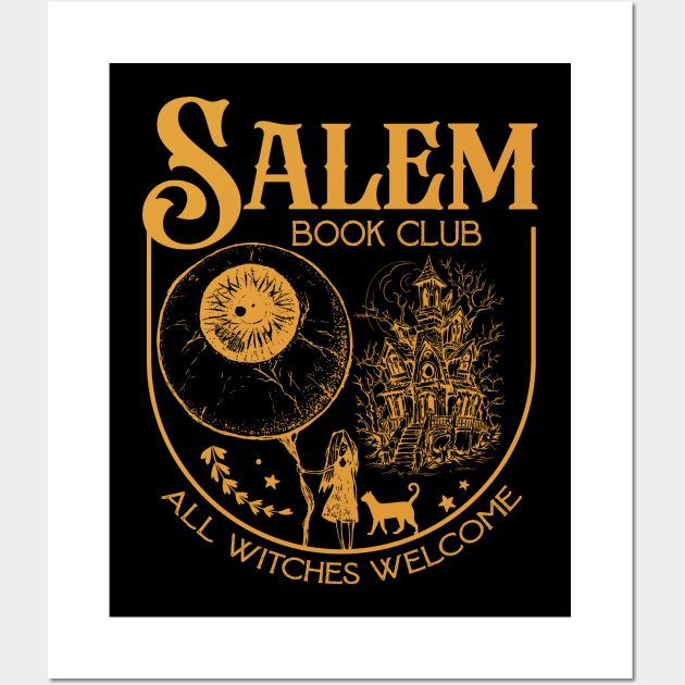 Salem Book Club, Bookish book Halloween - Spooky Witchy gifts | Witches reading Haunted Library Wall Art by OutfittersAve